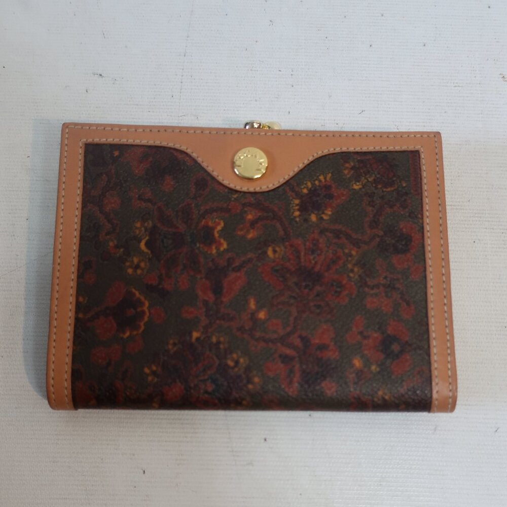 Authentic Womens Escada Brown Red Floral PVC Leather Wallet